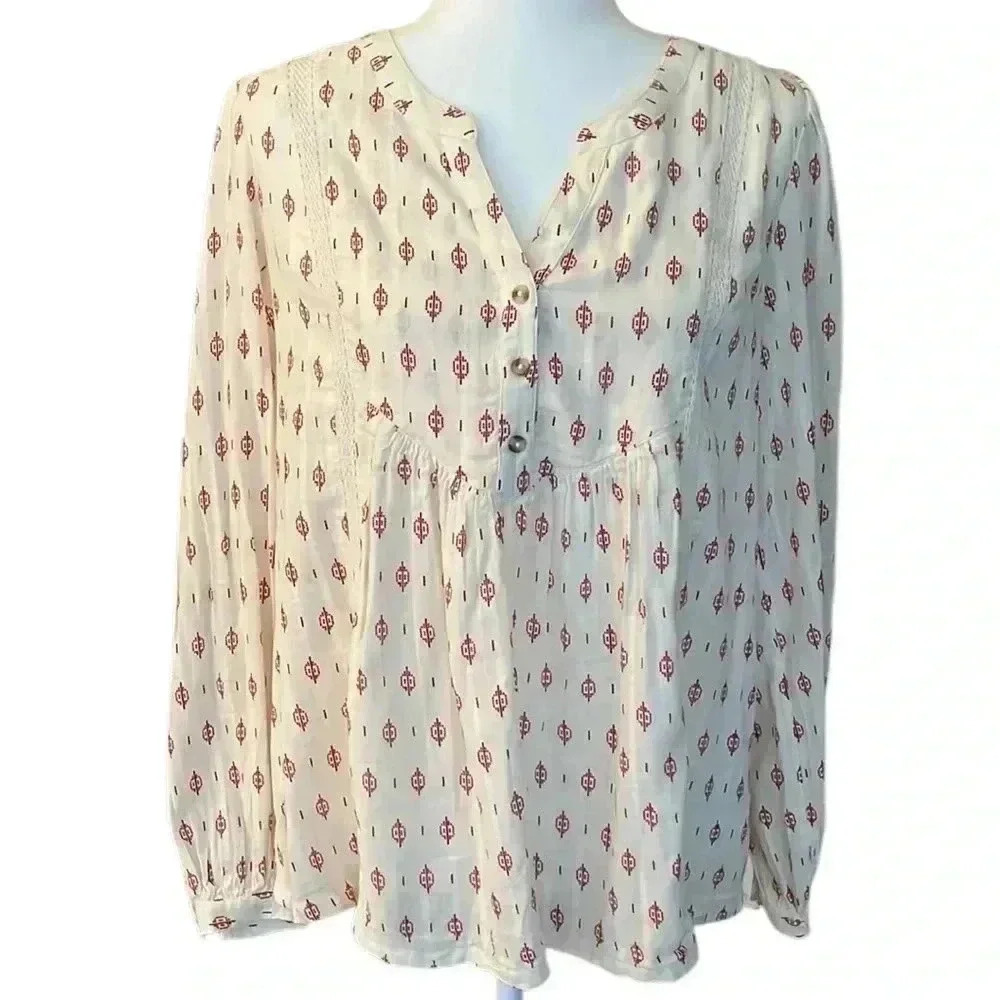 LUCKY BRAND White long  Sleeve Blouse Size Small